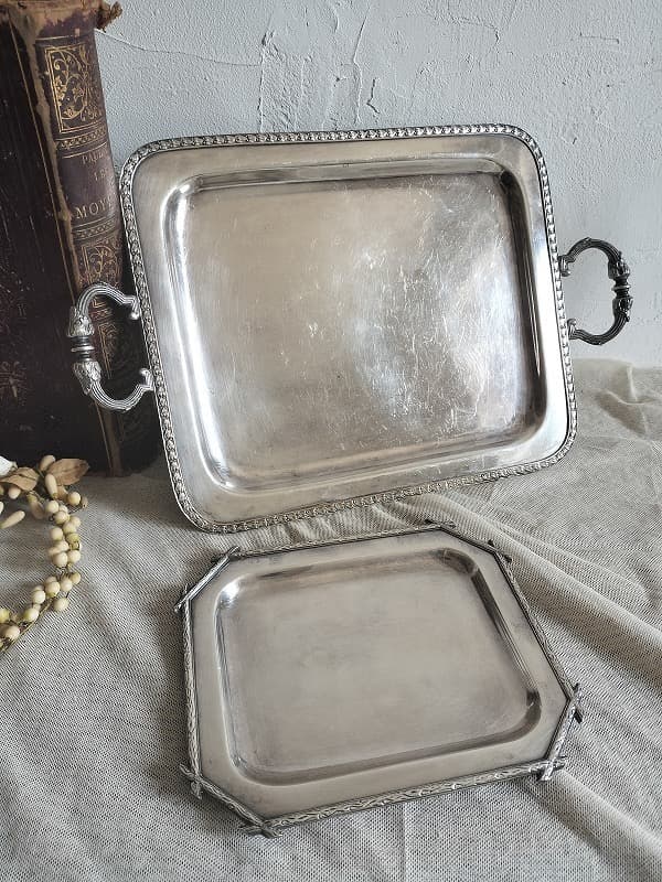 フランス アンティーク 装飾 銀メッキ　トレー 2点セット1900年