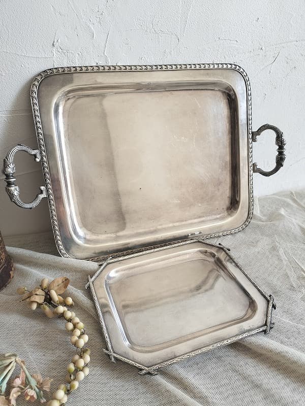 フランス アンティーク 装飾 銀メッキ　トレー 2点セット1900年