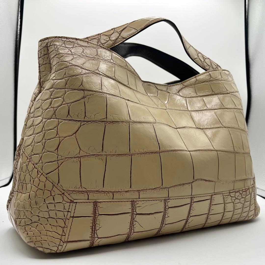 JRA認定 美品◎ クロコダイル ハンドバッグ 目地染め ベージュ 大容量
