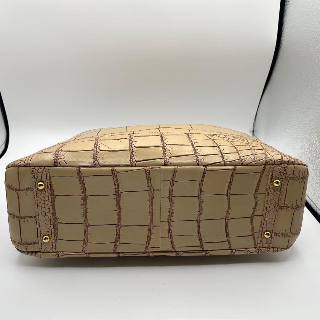 JRA認定 美品◎ クロコダイル ハンドバッグ 目地染め ベージュ 大容量