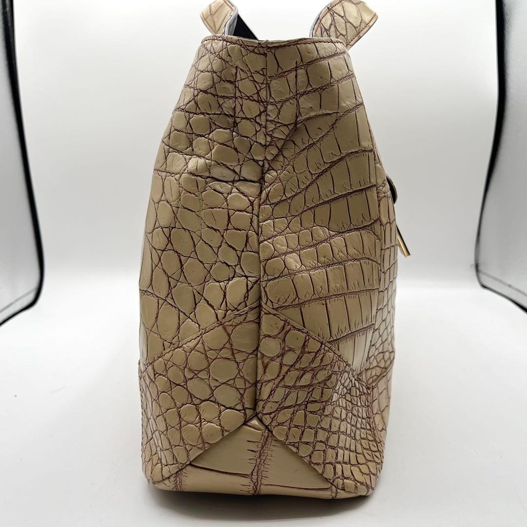 JRA認定 美品◎ クロコダイル ハンドバッグ 目地染め ベージュ 大容量