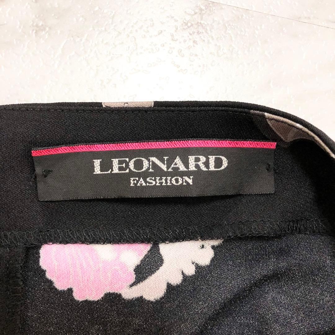 【未使用級✨️LEONARD】 カンカン素材 お花 L 黒 近年タグ チュニック