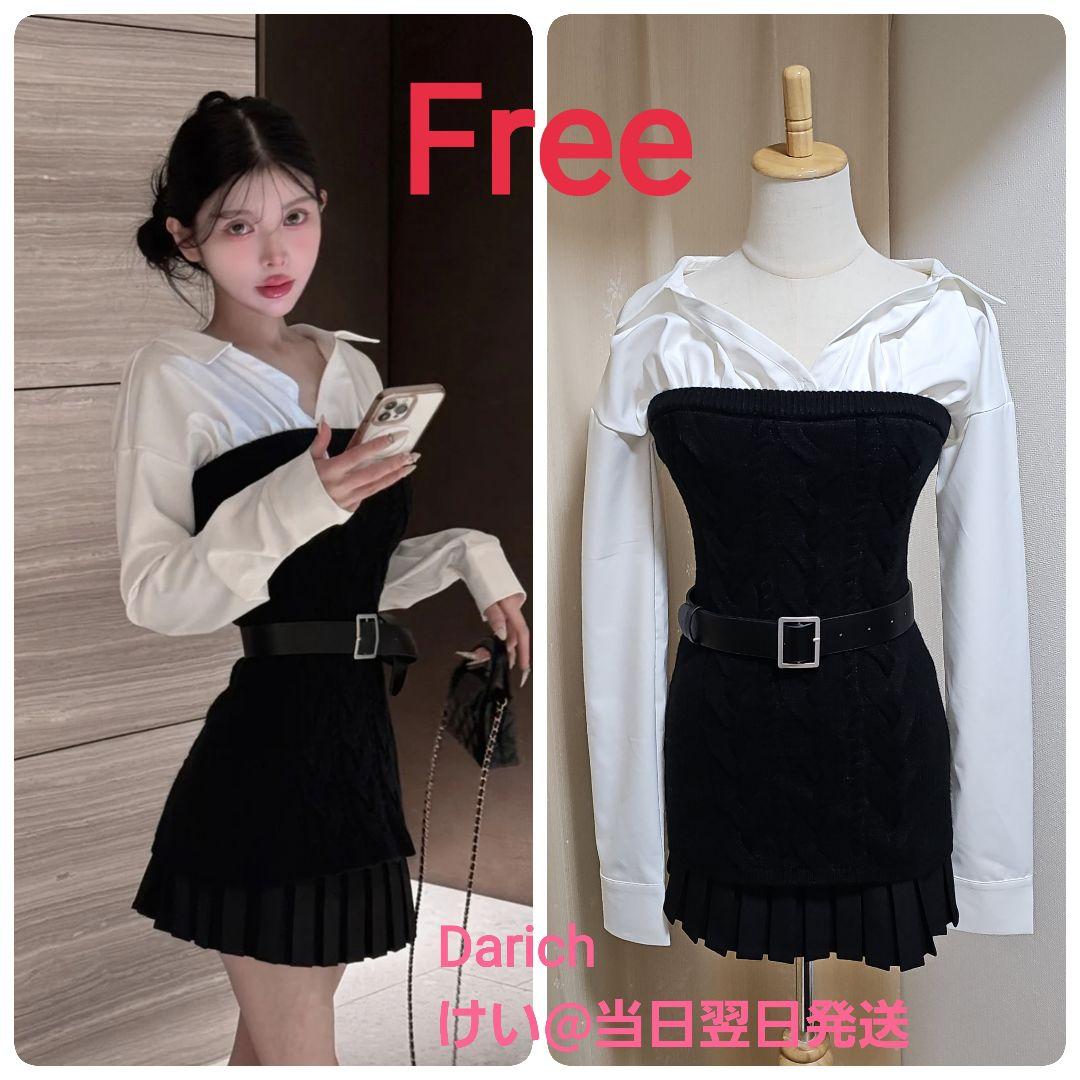Darich ダーリッチ シャツドッキングプリーツニットミニワンピース FREE