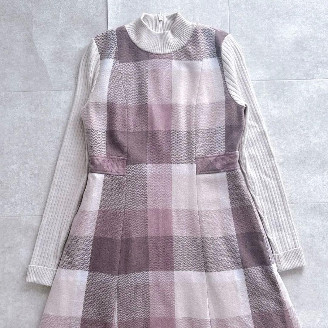 美品✨ブルーレーベルクレストブリッジ チェックプラスティーへリンボーンドレス M