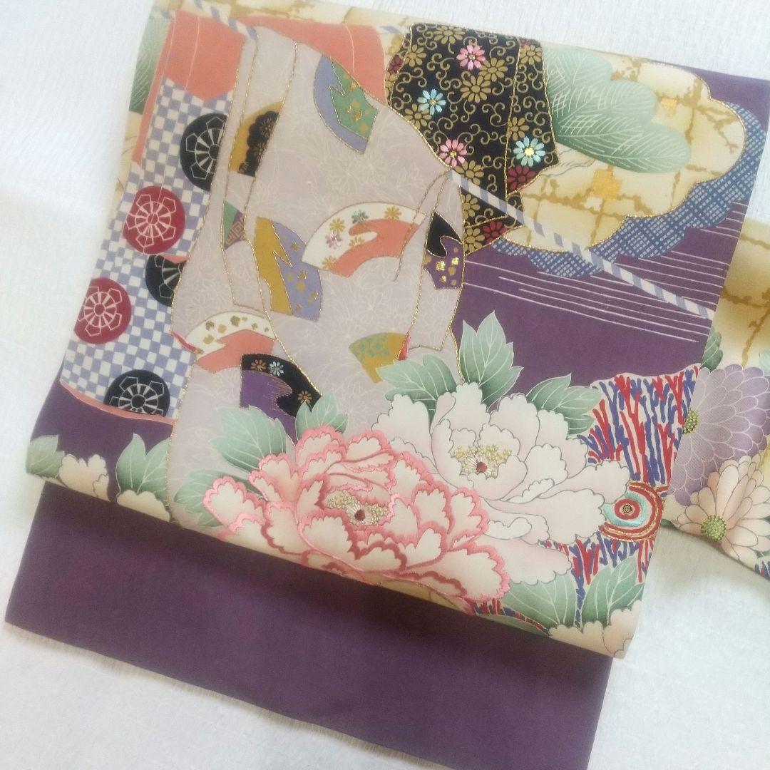 アンティーク 正絹 名古屋帯 牡丹 美品