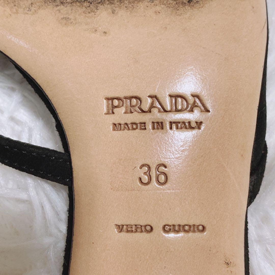 プラダ PRADAレザー フラワー サンダル ミュール 黒 36