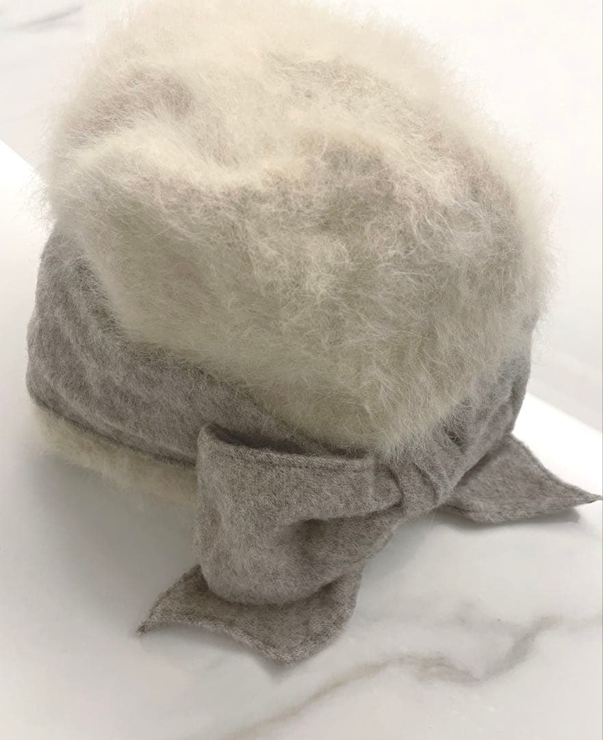 CA4LA カシラ♡リボン付きアンゴラニット帽 ベージュ リボン