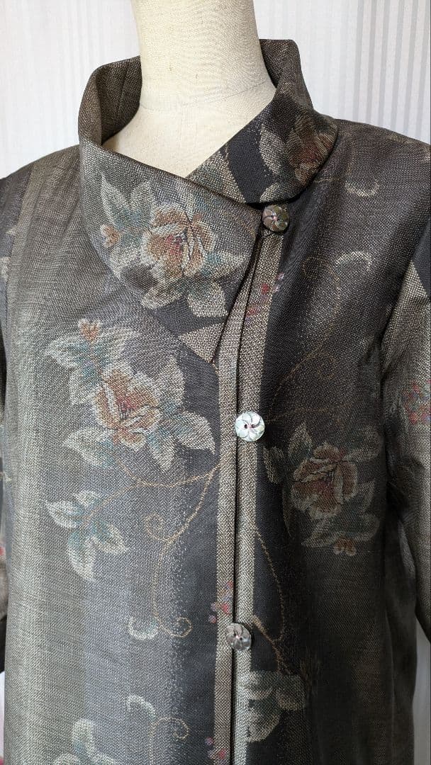 No242 大島紬着物リメイク ９マルキ大島紬重ね襟ワンピ （被りタイプ）