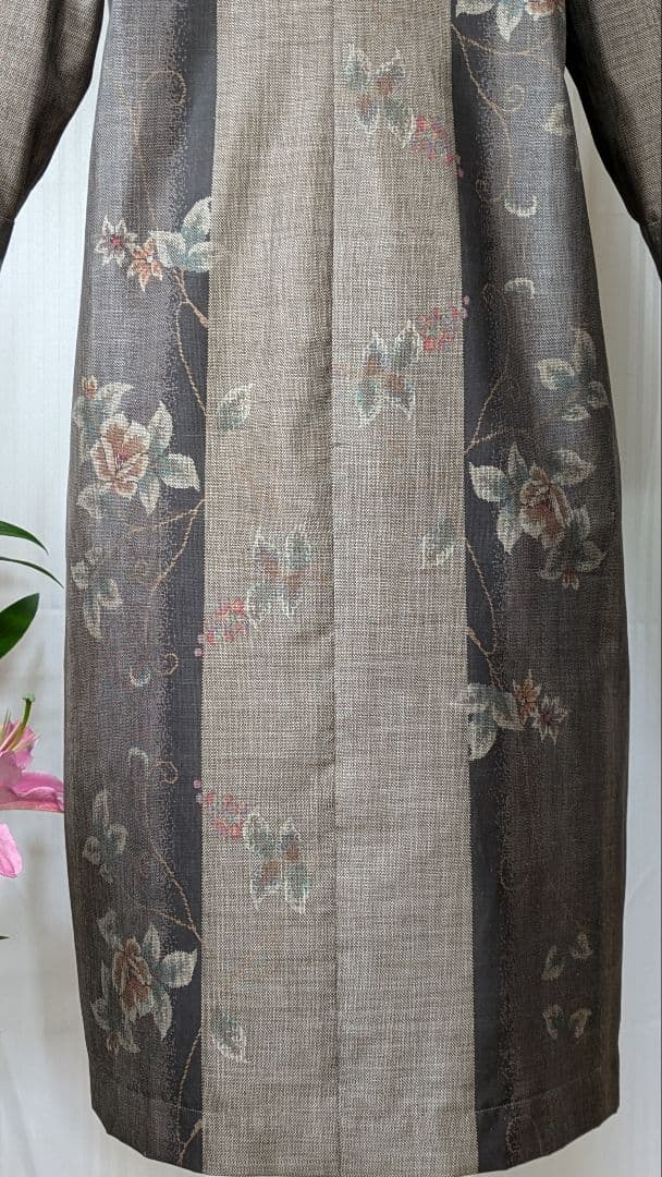 No242 大島紬着物リメイク ９マルキ大島紬重ね襟ワンピ （被りタイプ）