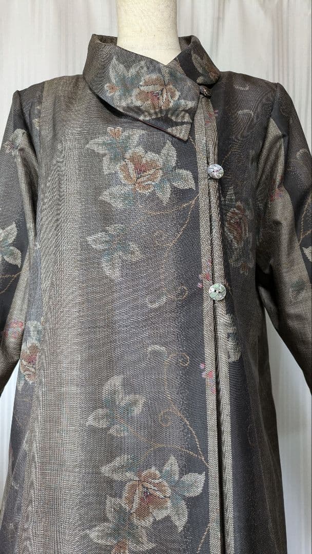 No242 大島紬着物リメイク ９マルキ大島紬重ね襟ワンピ （被りタイプ）