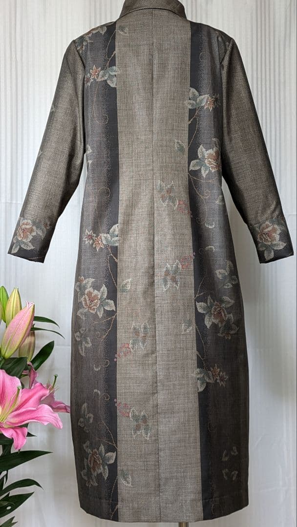 No242 大島紬着物リメイク ９マルキ大島紬重ね襟ワンピ （被りタイプ）