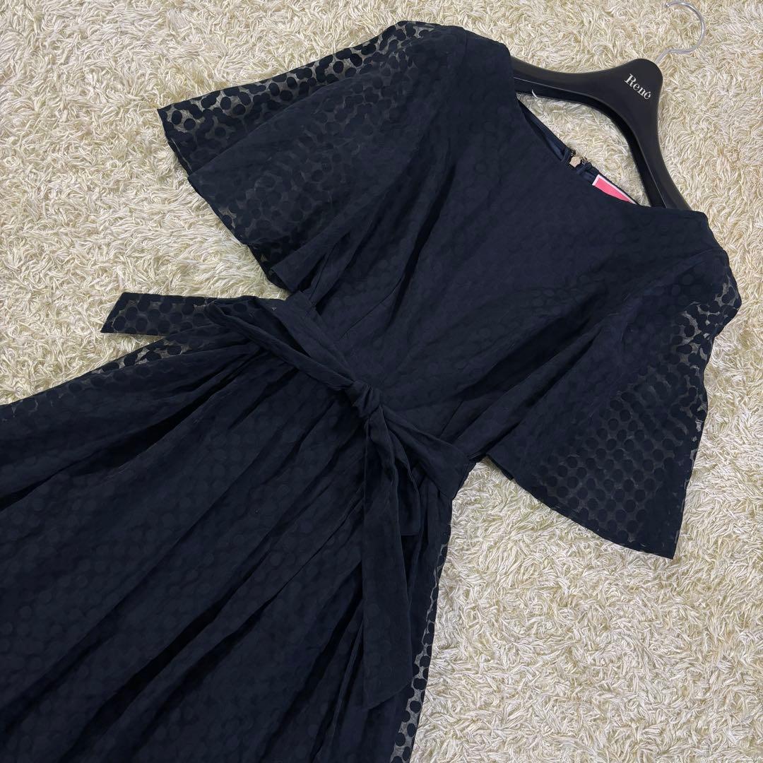 ケイトスペードニューヨーク　ドット柄　ベルトリボン　フレア　ロングワンピース