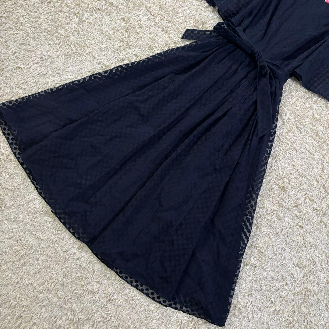 ケイトスペードニューヨーク　ドット柄　ベルトリボン　フレア　ロングワンピース