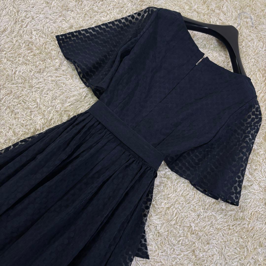 ケイトスペードニューヨーク　ドット柄　ベルトリボン　フレア　ロングワンピース