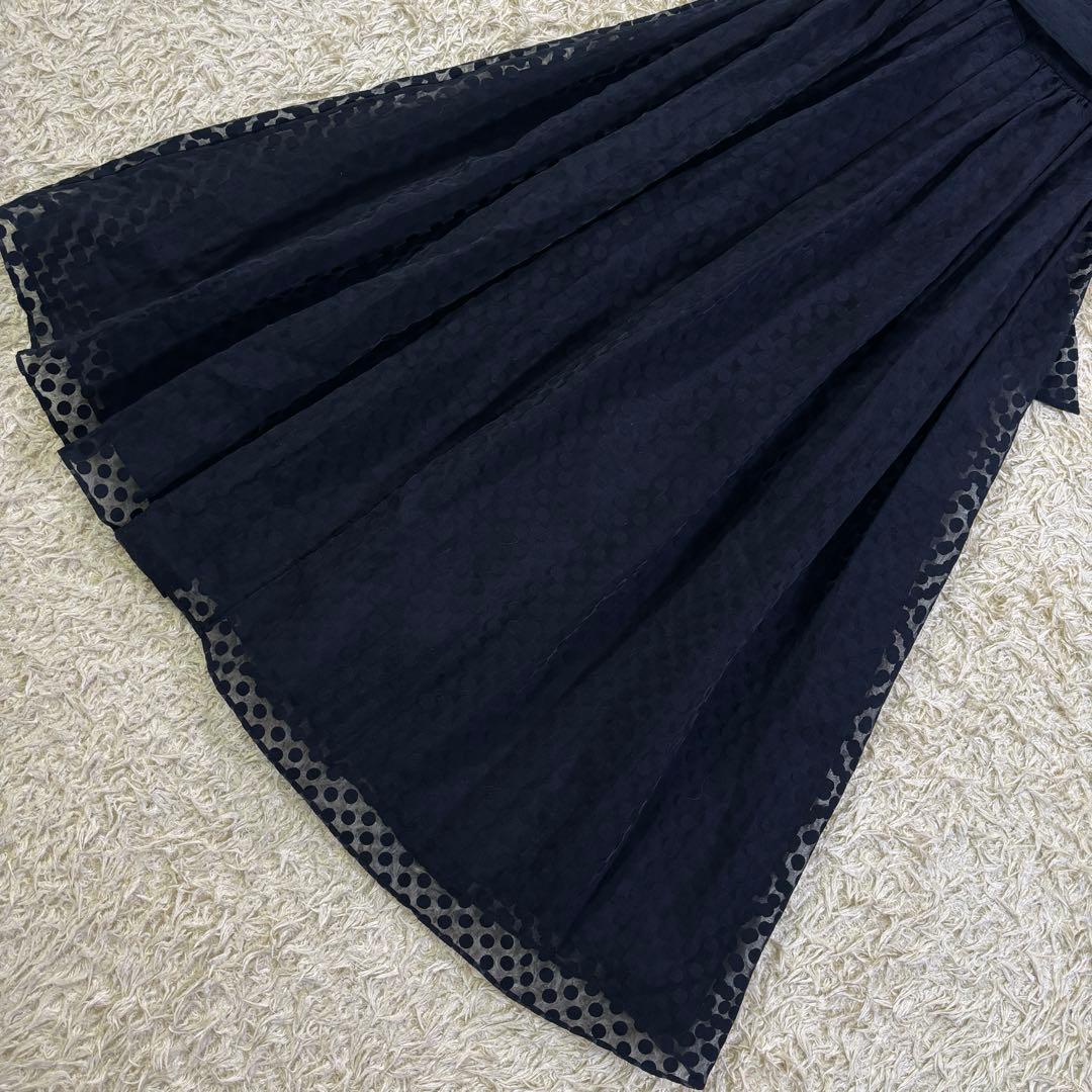 ケイトスペードニューヨーク　ドット柄　ベルトリボン　フレア　ロングワンピース