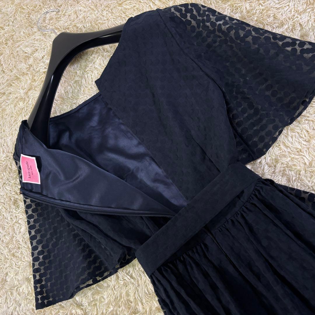 ケイトスペードニューヨーク　ドット柄　ベルトリボン　フレア　ロングワンピース