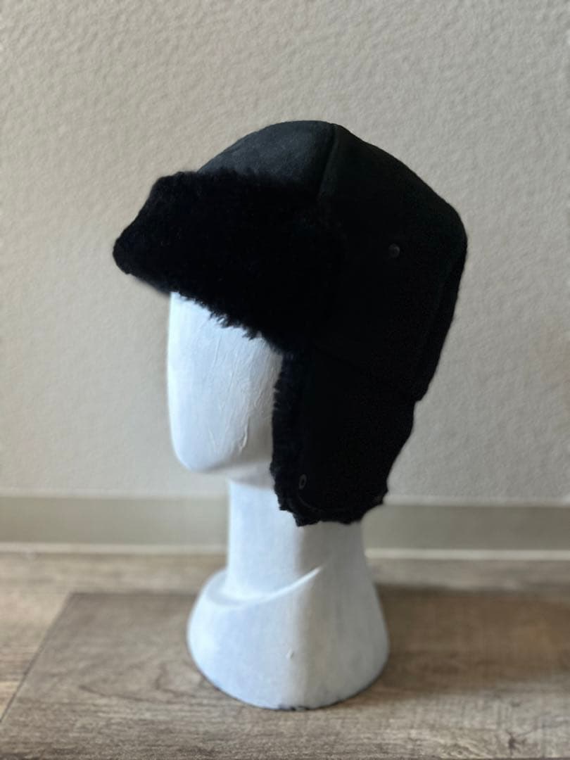 MISTRAL フランス製 リアル ムートン トーク　防寒　羊革　黒　未使用品