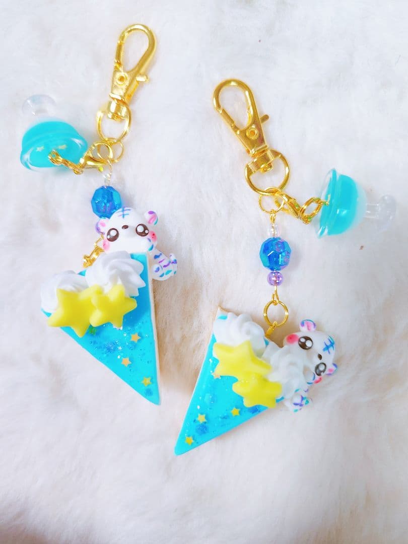 七夕チーズケーキ　七夕ホワイトタイガー　フェイクスイーツ　樹脂粘土　チャーム