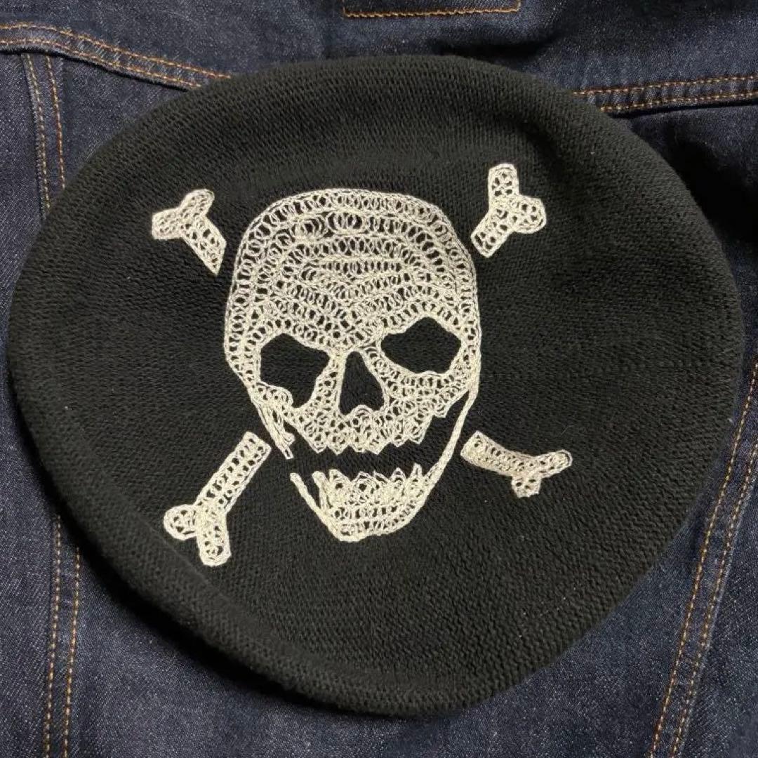 サファイアNEON スカル刺繍 ベレー帽 ブラック