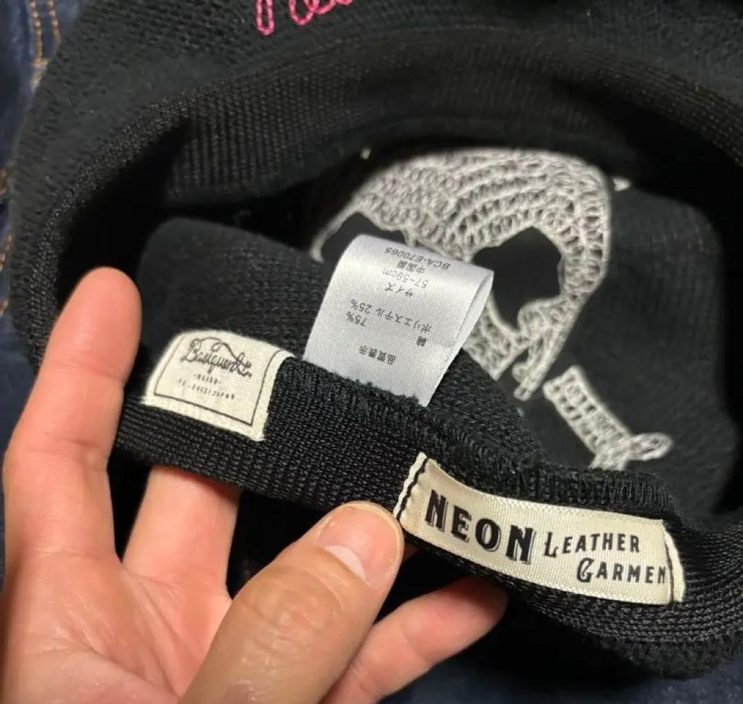 サファイアNEON スカル刺繍 ベレー帽 ブラック