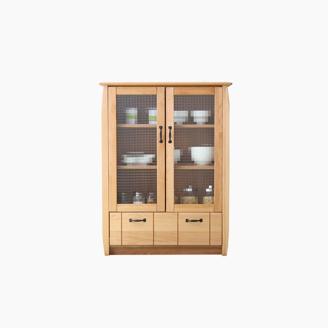 ナチュラルウッド ガラス扉付きキャビネット
