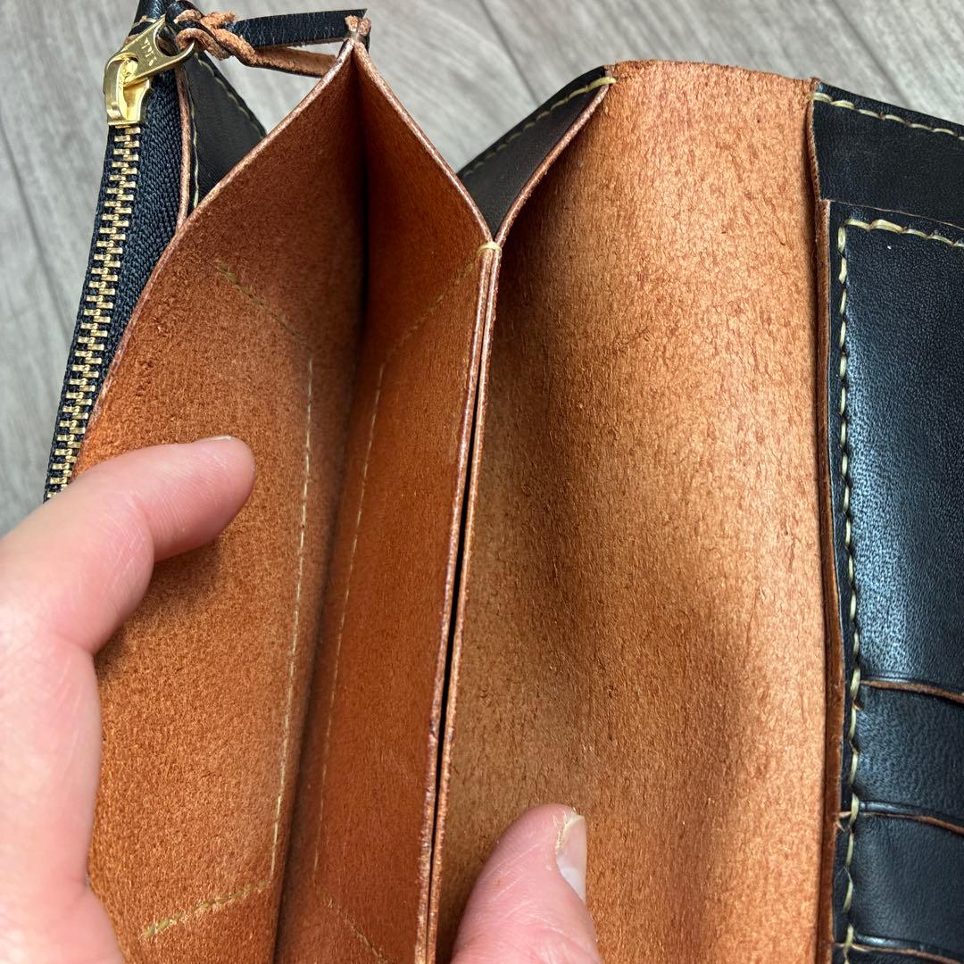 【茶芯ブラック】トラッカーウォレット　ロング　真鍮　三層