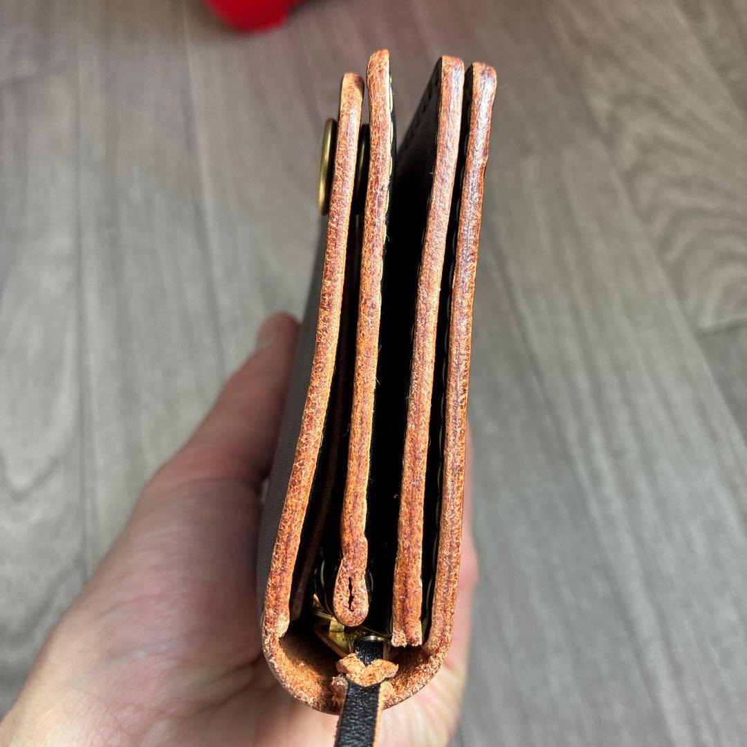 【茶芯ブラック】トラッカーウォレット　ロング　真鍮　三層