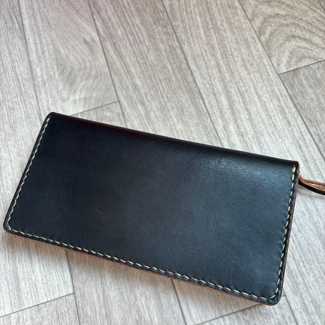 【茶芯ブラック】トラッカーウォレット　ロング　真鍮　三層