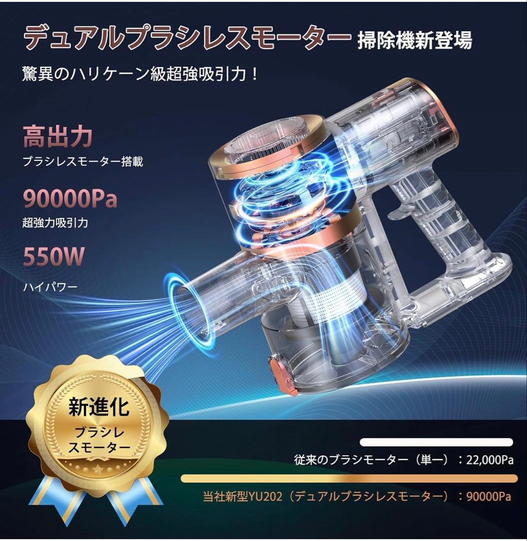90Kpa超強力吸引❗️掃除機 コードレス 55分連続稼働 自立式 同クラス最軽量