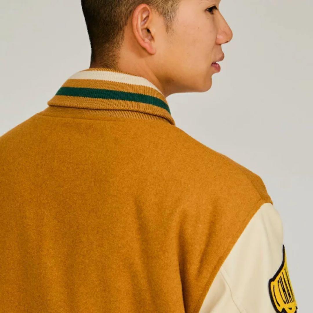 スタジャン チャンピオン 刺繍 ワッペン マスタード ブラウン L