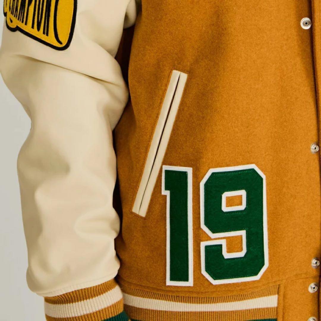 スタジャン チャンピオン 刺繍 ワッペン マスタード ブラウン L