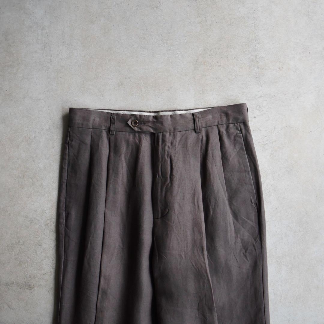 90s バナナリパブリック ツータック リネンスラックス ブラウンW32 L30