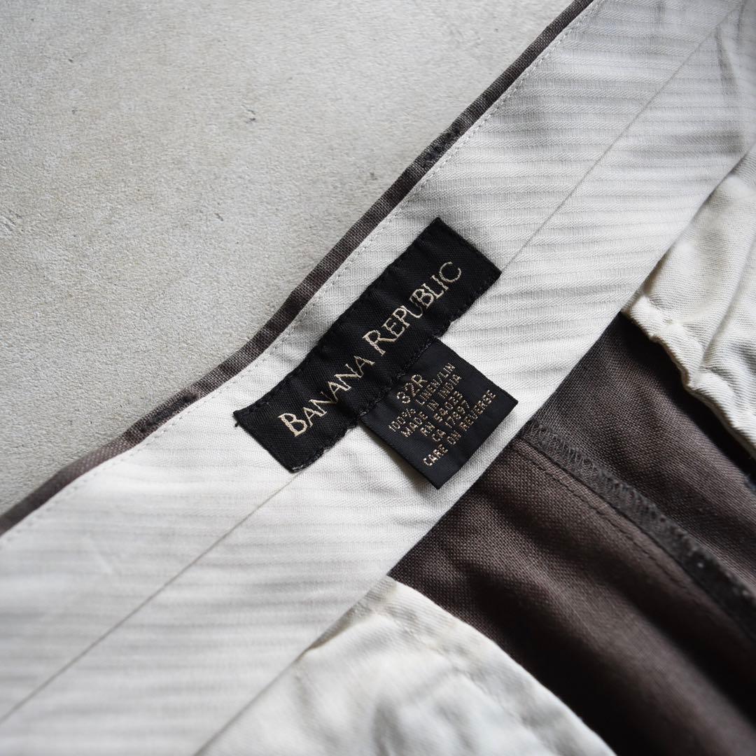 90s バナナリパブリック ツータック リネンスラックス ブラウンW32 L30