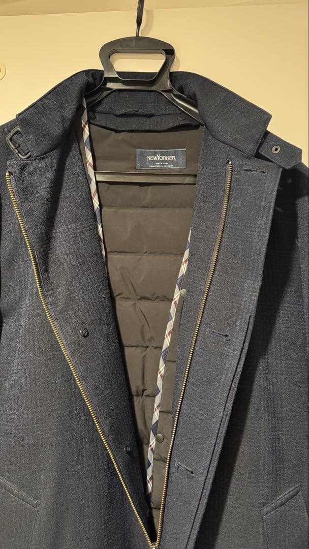 【美品・LL】NEWYORKER 高級ウール調 ロングコート キルティング裏地付