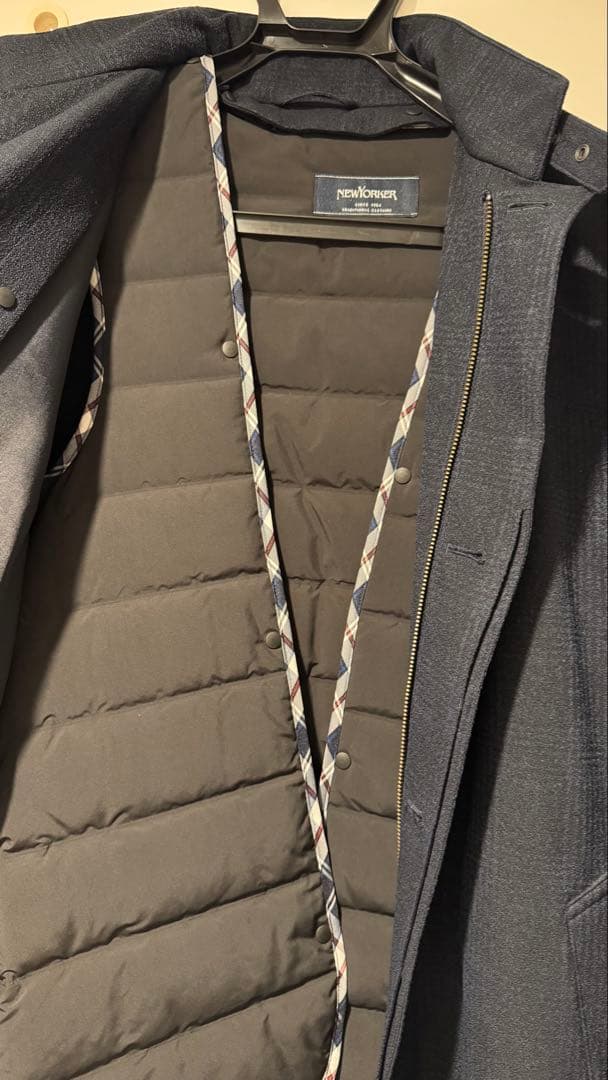 【美品・LL】NEWYORKER 高級ウール調 ロングコート キルティング裏地付
