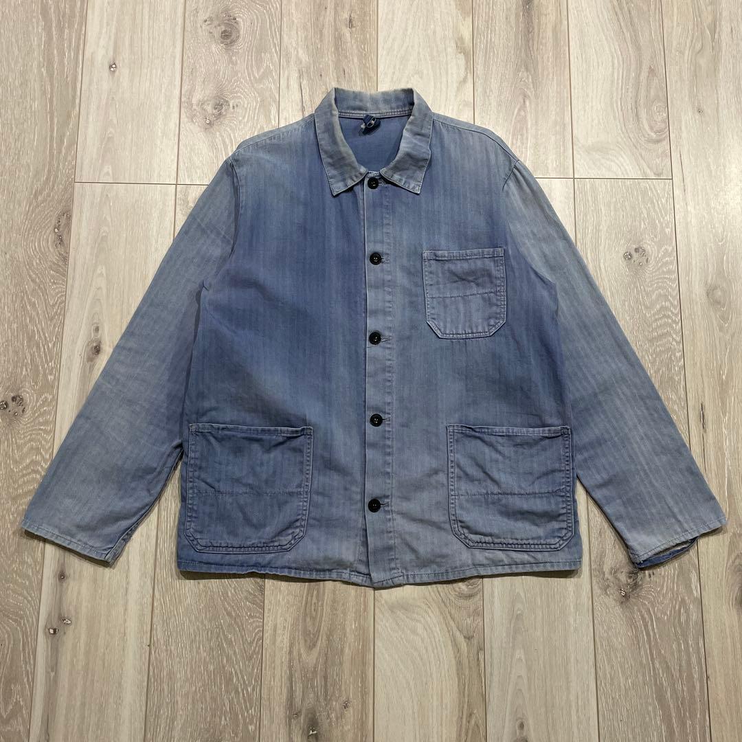 70s ユーロ HBT ワークジャケット ヘリンボーン フレンチ カバーオール