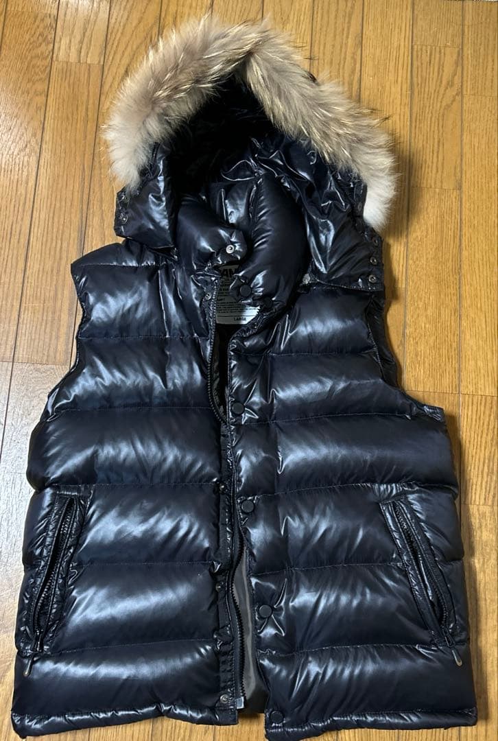 CAMP7 光沢　ダウンベスト y2kブラック フード付き ブラック L