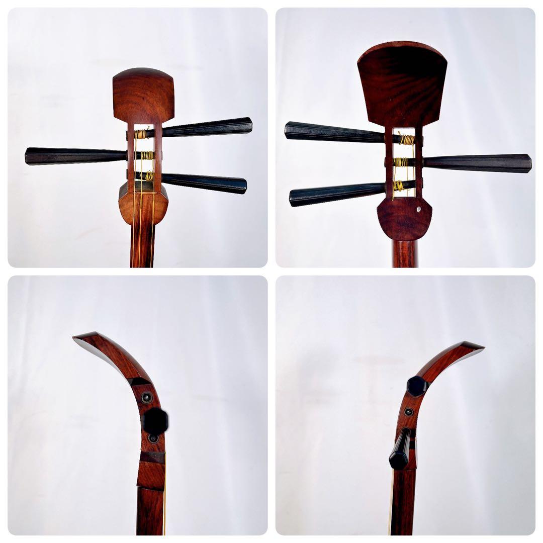 【希少】長唄三味線　細棹　花梨　正寸　丸打胴　本皮　 三つ折れ　皮やぶれなし