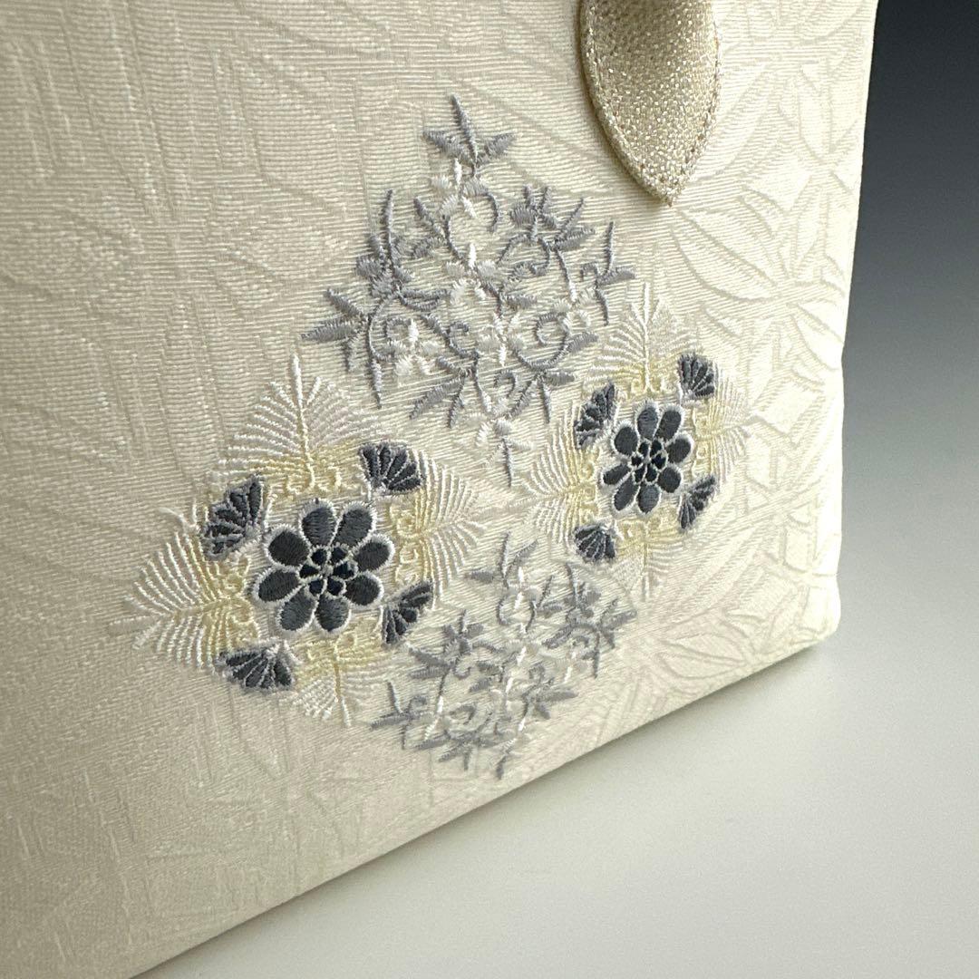 新品未使用 ！！刺繍入り！！京都 西陣 正絹 帯使用 利休バッグ　25123
