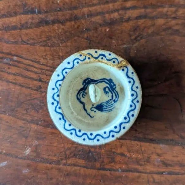 超希少 京阿蘭陀 茶筒 白釉藍彩 江戸時代後期