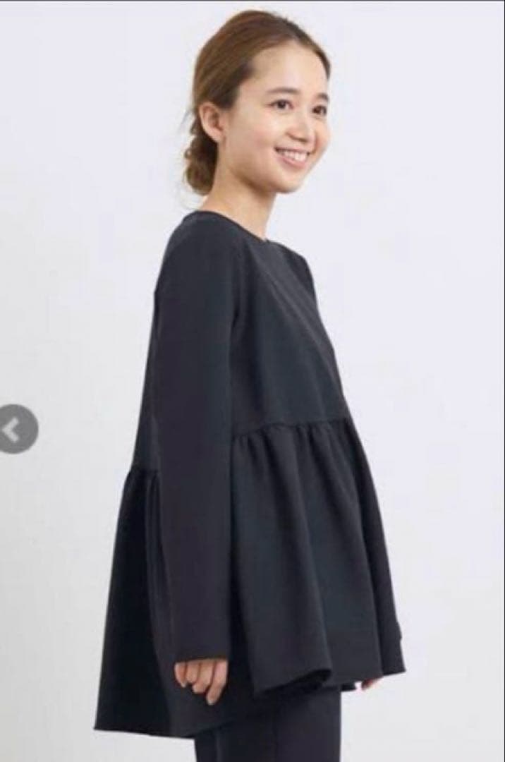 yori ソフト裏起毛フリルブラウス38 ネイビー