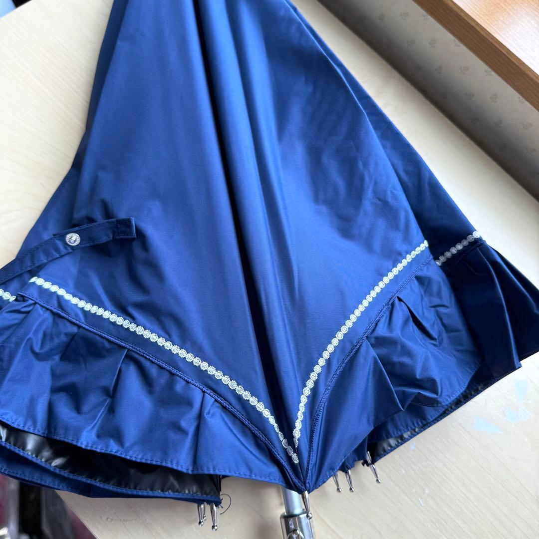 新品★HANWAY　高級日傘　晴雨兼用　オールウェザー　フリル　大きい　ネイビー