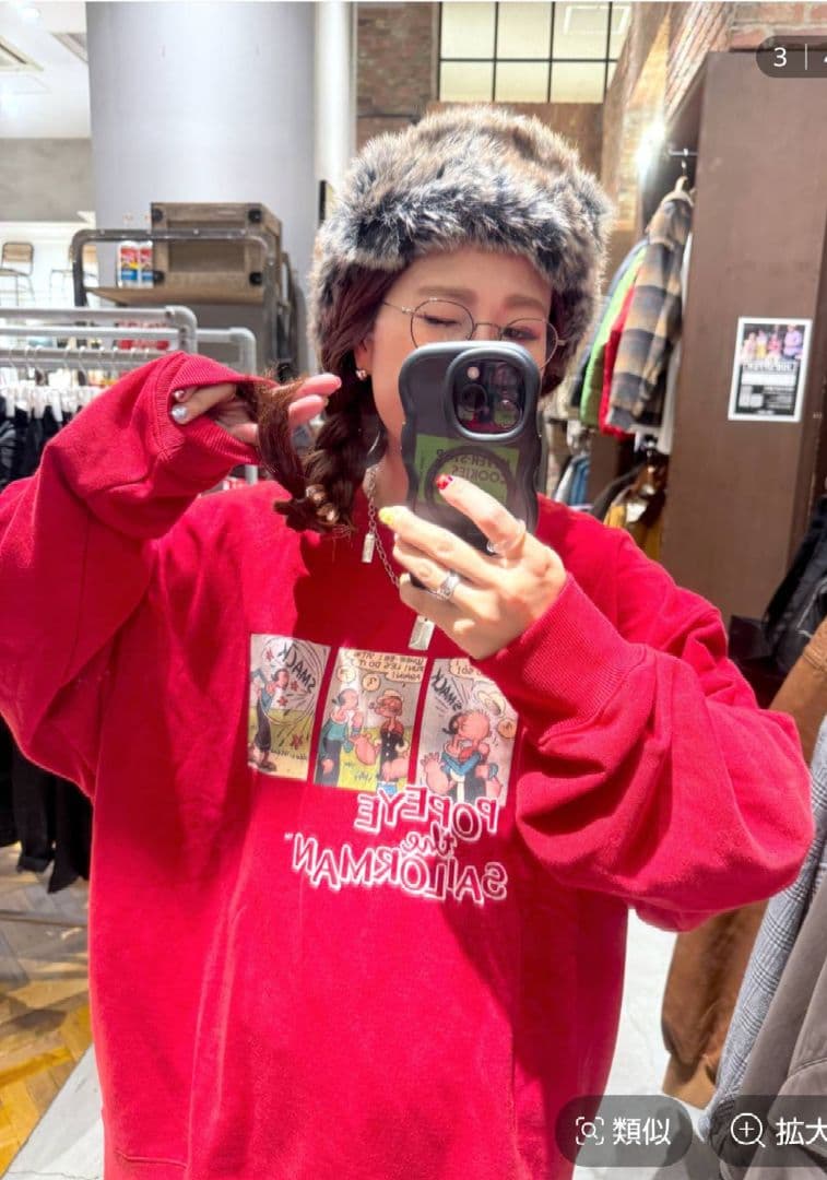 ニコアンド POPEYEスウェットトップス レッド ユニセックス