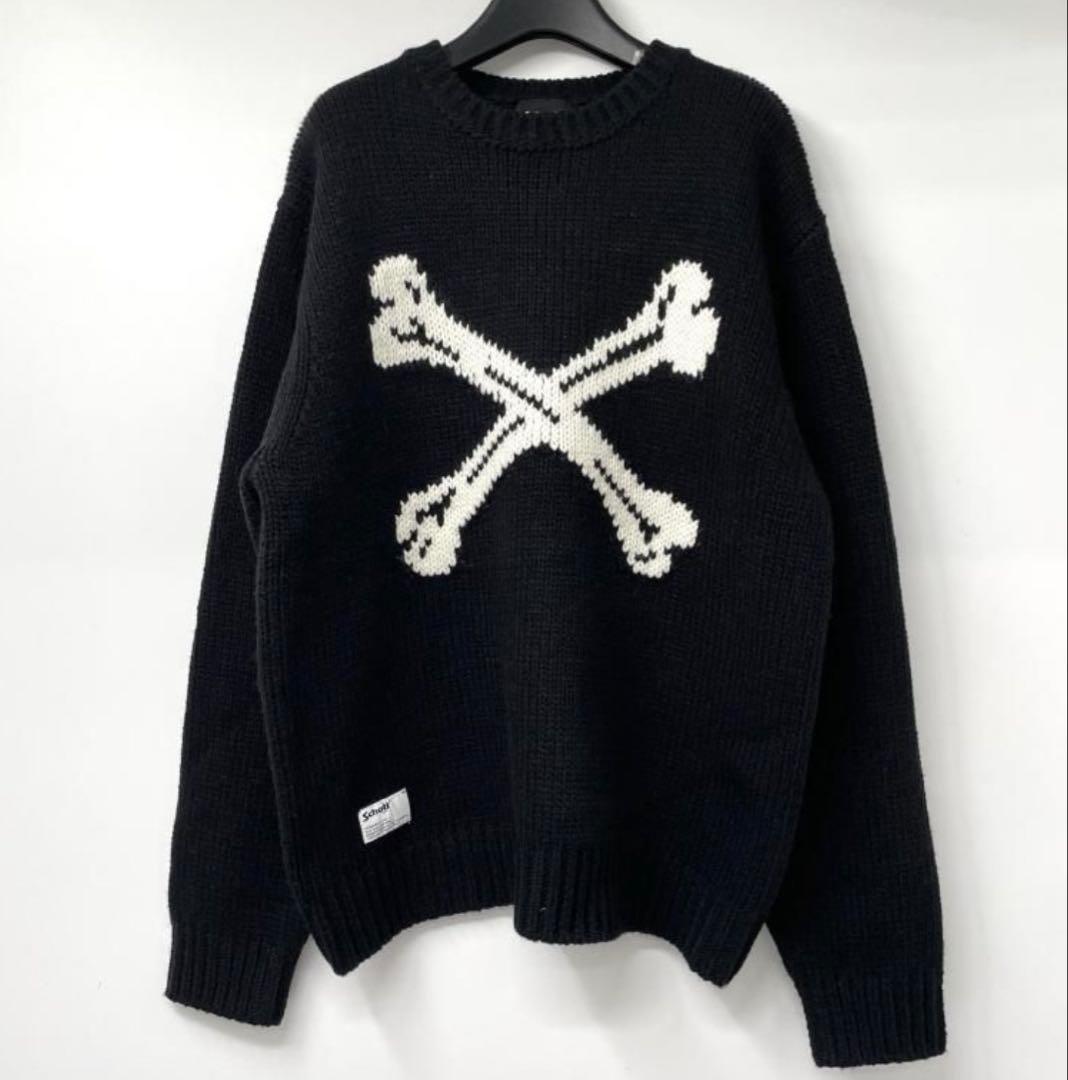 Schott CROSS BONE KNIT ブラック L