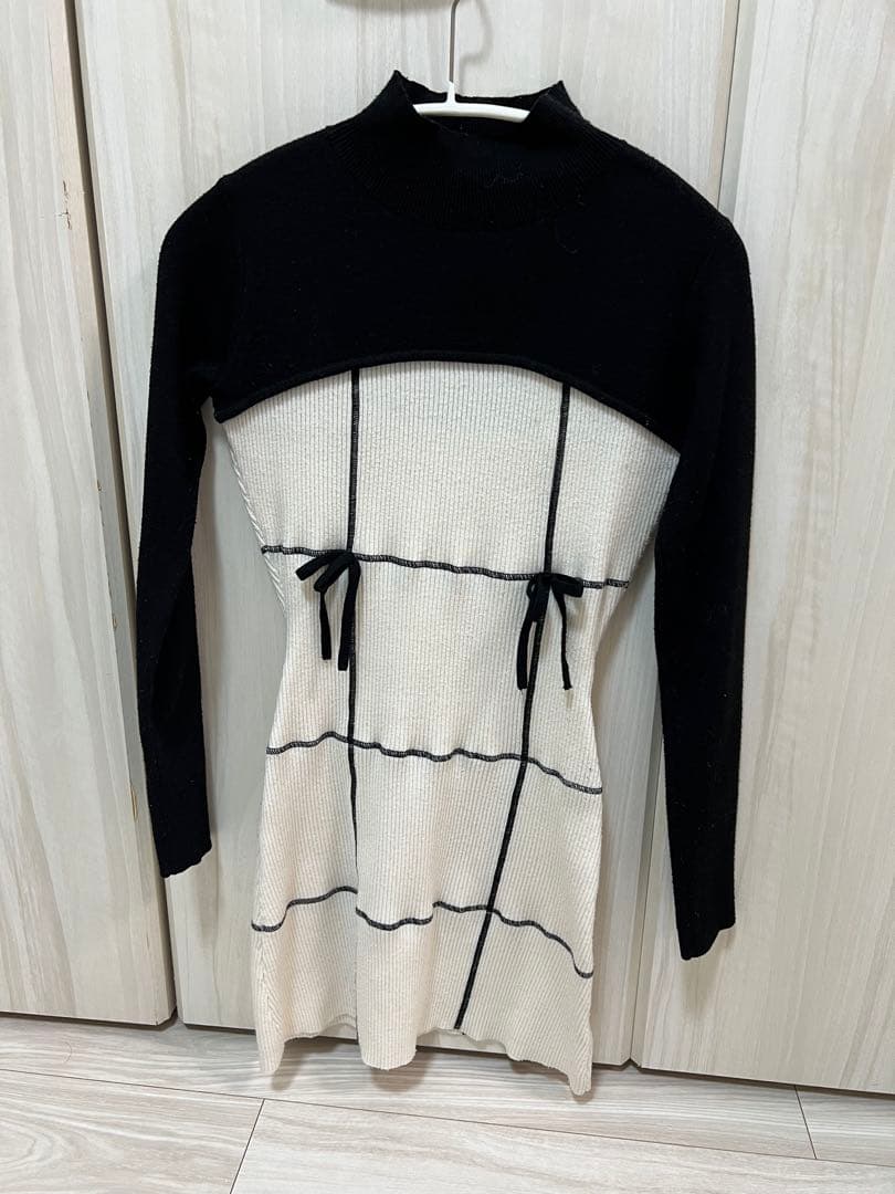 Darich ドッキングリボンデザインニットミニワンピース FREE