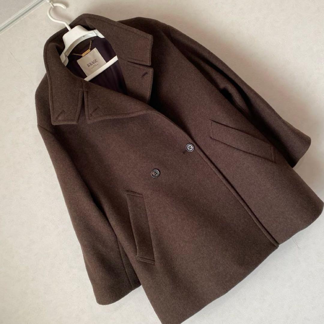 美品 L'ESSAGE MANTECOトップビーバースタンドショートコートカーキ