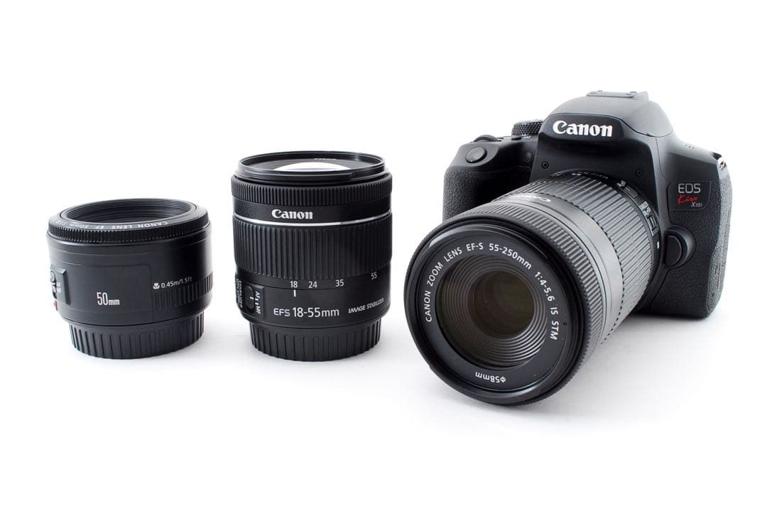 保証付き/canon kiss x10i標準&望遠&単焦点トリプルレンズセット