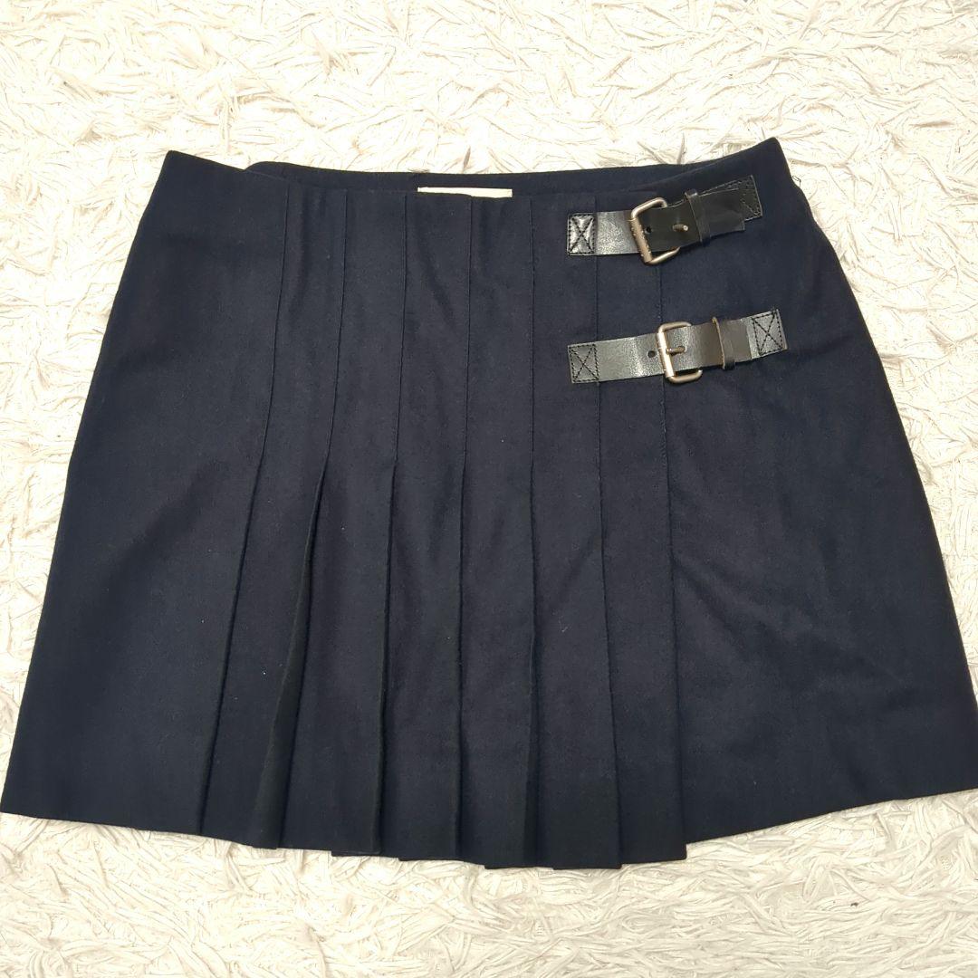 【美品】セリーヌ　近年モデル　カシミヤ混　ベルト　フリル　スカート　フランス製