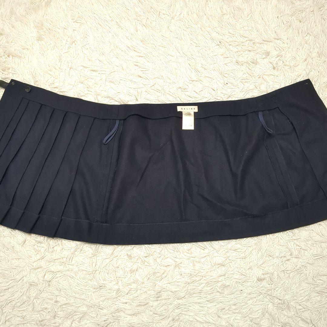 【美品】セリーヌ　近年モデル　カシミヤ混　ベルト　フリル　スカート　フランス製