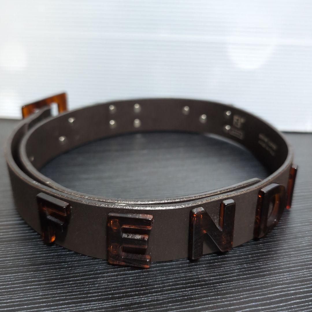 美品FENDI JEANS ロゴプレート レディースレザーベルト ダークブラウン